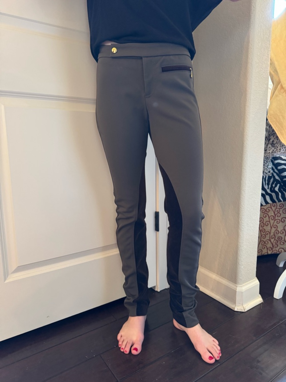 NWT Pink Tartan  Riding-Style Leggings with Choclate Brown Velvet  Panels